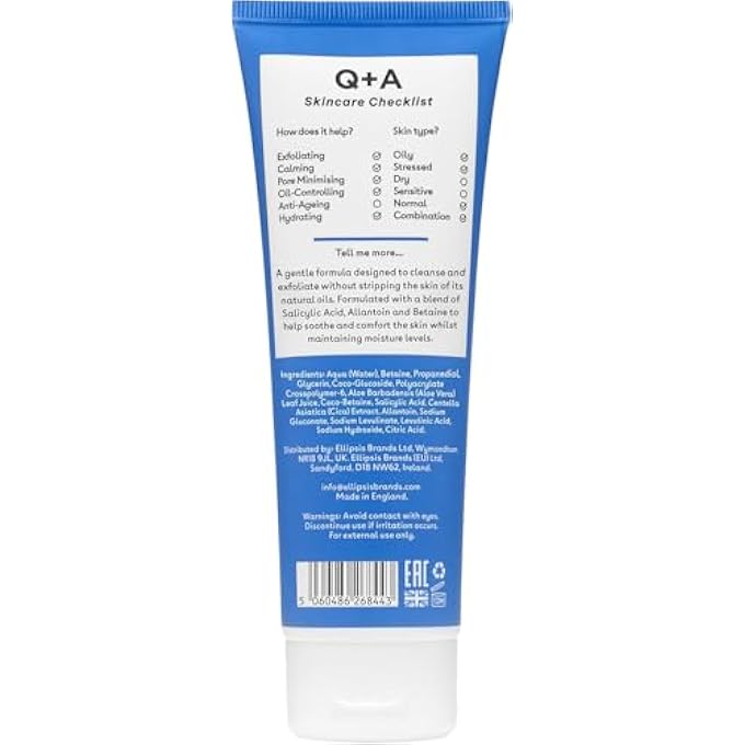 Q+A SALICYLIC ACID CLEANSER - EXFOLIATING FACIAL WASH FOR CLEAR SKIN BLEMISHES & PORES WITH BETAINE & ALLANTOIN, VEGAN, CRUELTY FREE, UK 125ML - Image 2